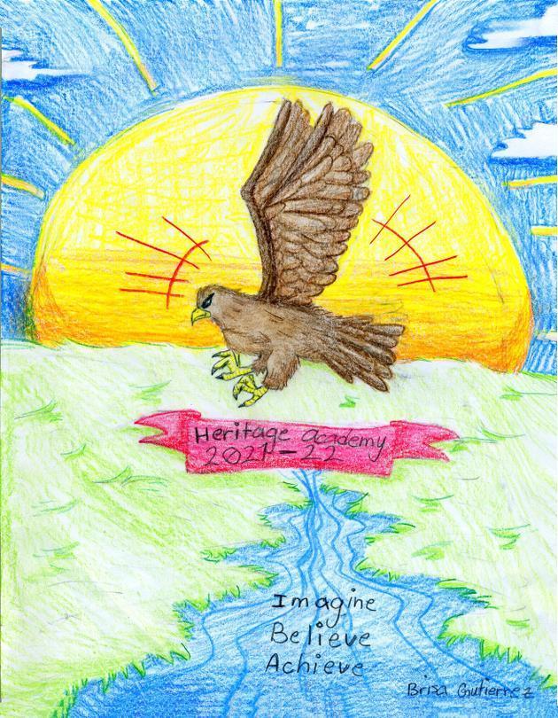 drawing of a brown falcon with sun 
